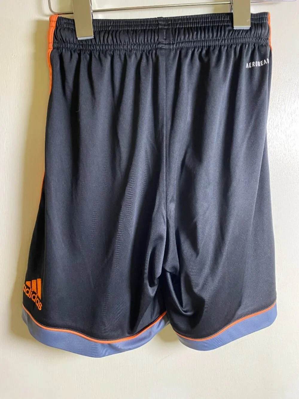 Adidas AEROREADY Boys XS Athletic Shorts Black Orange 3 Stripe Soccer Training